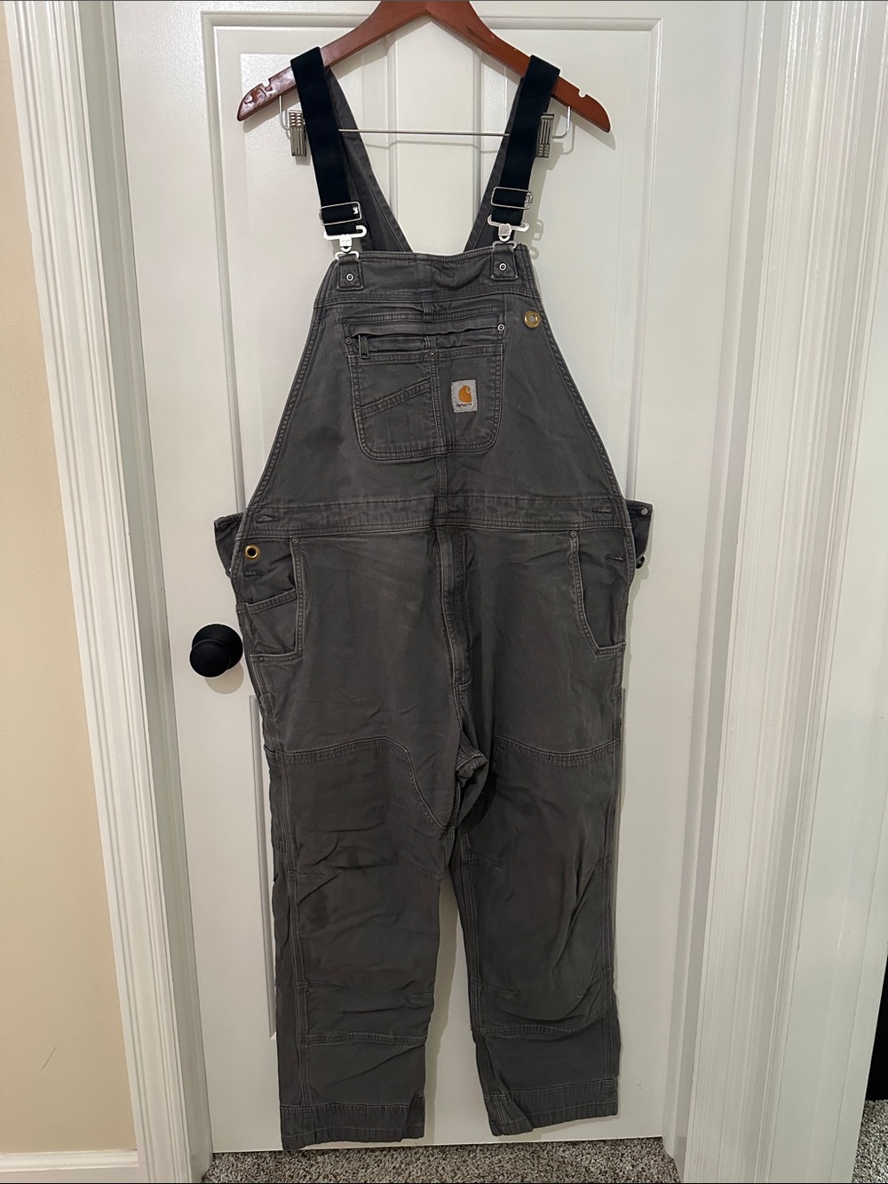 Carhartt Men's Dark Gray Cargo Overalls with Black Straps 44x 30